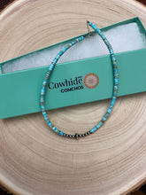 Load image into Gallery viewer, 4mm Sterling Pearls and Sterling Saucer Accent Bead Turquoise Choker - 14 inch