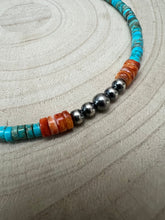 Load image into Gallery viewer, 4mm Sterling Pearls, Variscite Turquoise and Spiny Oyster - The Vibrant Choker