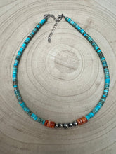 Load image into Gallery viewer, 4mm Sterling Pearls, Variscite Turquoise and Spiny Oyster - The Vibrant Choker