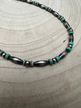 Load image into Gallery viewer, Sterling Melon & Turquoise Bead Choker - 14-inch