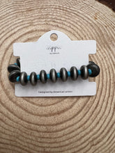 Load image into Gallery viewer, Western Faux Saucer Pearl Stretch Bracelet with Faux Turquoise - 6 1/2 inch