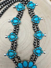 Load image into Gallery viewer, Huge Double Strand Faux Turquoise Squash Blossom Statement Necklace -  32 inch + 3