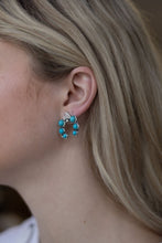 Load image into Gallery viewer, Spade and Faux Turquoise Squash Blossom Earrings - 1 inch drop