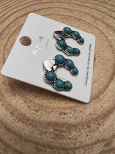 Load image into Gallery viewer, Spade and Faux Turquoise Squash Blossom Earrings - 1 inch drop