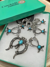 Load image into Gallery viewer, Squash Blossom and Faux Turquoise & Earring Set - 24 inch necklace
