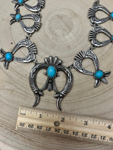 Load image into Gallery viewer, Squash Blossom and Faux Turquoise & Earring Set - 24 inch necklace