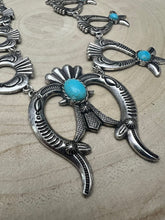Load image into Gallery viewer, Squash Blossom and Faux Turquoise & Earring Set - 24 inch necklace