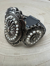 Load image into Gallery viewer, Western Concho and White Stone Faux Wide Statement Stretch Bracelet