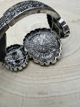 Load image into Gallery viewer, Western Concho and White Stone Faux Wide Statement Stretch Bracelet