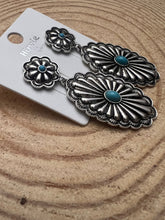 Load image into Gallery viewer, Western Double Concho Earrings with Faux Turquoise