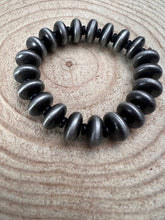 Load image into Gallery viewer, Western Faux Saucer Pearl Stretch Bracelet with Black Stone - 6 1/2 inch