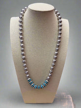 Load image into Gallery viewer, Western Faux Stamped Sterling Pearls, Saucers and Turquoise - 24 inch + 3