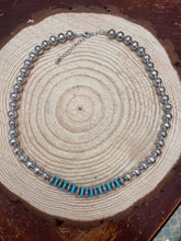 Load image into Gallery viewer, Western Faux Stamped Sterling Pearls, Saucers and Turquoise - 24 inch + 3