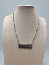 Load image into Gallery viewer, Western Faux Tooled Bar Necklace with Faux Turquoise - 18 inch + 3