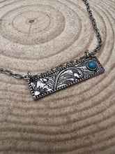 Load image into Gallery viewer, Western Faux Tooled Bar Necklace with Faux Turquoise - 18 inch + 3