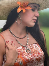 Load image into Gallery viewer, White Stone Faux Squash Blossom Necklace - 16 inch + 3