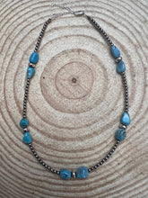 Load image into Gallery viewer, 3mm sterling silver pearls choker with  Blue Turquoise - 14 inch
