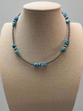 Load image into Gallery viewer, 3mm sterling silver pearls choker with  Blue Turquoise - 14 inch
