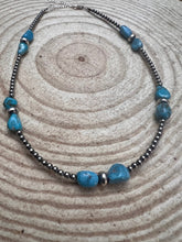 Load image into Gallery viewer, 3mm sterling silver pearls choker with  Blue Turquoise - 14 inch
