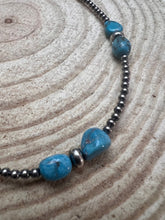Load image into Gallery viewer, 3mm sterling silver pearls choker with  Blue Turquoise - 14 inch
