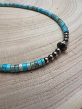 Load image into Gallery viewer, 4mm Sterling Pearls and Sterling Saucer Accent Bead Turquoise Choker - 14 inch
