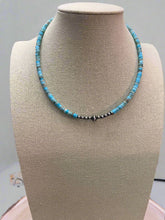 Load image into Gallery viewer, 4mm Sterling Pearls and Sterling Saucer Accent Bead Turquoise Choker - 14 inch
