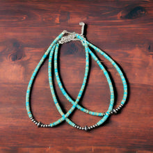 Load image into Gallery viewer, 4mm Sterling Pearls and Sterling Saucer Accent Bead Turquoise Choker - 14 inch
