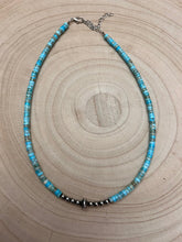Load image into Gallery viewer, 4mm Sterling Pearls and Sterling Saucer Accent Bead Turquoise Choker - 14 inch
