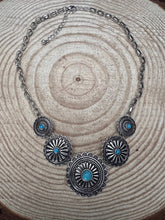 Load image into Gallery viewer, 5 Conchos with Faux Turquoise Necklace - 18 inch + 3 inch extender
