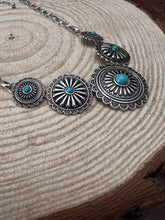 Load image into Gallery viewer, 5 Conchos with Faux Turquoise Necklace - 18 inch + 3 inch extender
