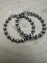 Load image into Gallery viewer, 6mm and 3mm Sterling Silver Pearl Hoop Earrings - 2 inch drop
