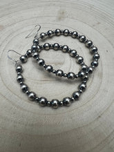 Load image into Gallery viewer, 6mm and 3mm Sterling Silver Pearl Hoop Earrings - 2 inch drop
