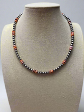 Load image into Gallery viewer, 5mm Sterling Pearl and Spiny Oyster necklace - 18 Inch
