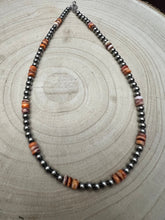 Load image into Gallery viewer, 5mm Sterling Pearl and Spiny Oyster necklace - 18 Inch
