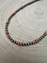 Load image into Gallery viewer, 5mm Sterling Pearl and Spiny Oyster necklace - 18 Inch
