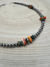 Load image into Gallery viewer, 4mm Sterling Pearl and genuine turquoise and spiny choker - 14 inch
