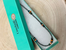 Load image into Gallery viewer, 4mm Sterling Pearl and genuine turquoise and spiny choker - 14 inch
