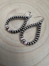 Load image into Gallery viewer, Smaller Sterling SAUCER Silver Pearls earrings teardrop and pink conch
