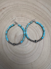 Load image into Gallery viewer, Hoop Earrings With Turquoise &amp; Sterling Silver Pearls &amp; Saucer
