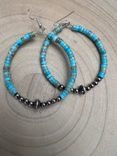 Load image into Gallery viewer, Hoop Earrings With Turquoise &amp; Sterling Silver Pearls &amp; Saucer

