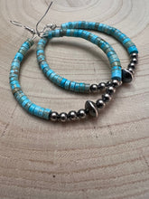 Load image into Gallery viewer, Hoop Earrings With Turquoise &amp; Sterling Silver Pearls &amp; Saucer
