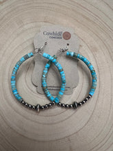Load image into Gallery viewer, Hoop Earrings With Turquoise &amp; Sterling Silver Pearls &amp; Saucer
