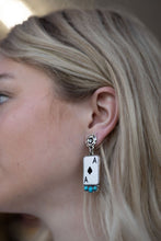 Load image into Gallery viewer, Ace of Spades and Faux Turquoise Earrings - 2 inch drop
