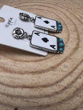 Load image into Gallery viewer, Ace of Spades and Faux Turquoise Earrings - 2 inch drop
