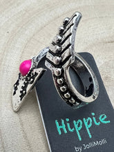 Load image into Gallery viewer, Arrow Head Cuff Ring with Faux Pink Stone
