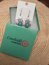 Load image into Gallery viewer, Cactus Dangle Earrings with Faux Turquoise - 2 1/2 inch drop
