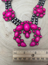 Load image into Gallery viewer, Faux Pink Squash Blossom Necklace on Double Strand Pearls -  18 inch necklace
