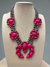 Load image into Gallery viewer, Faux Pink Squash Blossom Necklace on Double Strand Pearls -  18 inch necklace
