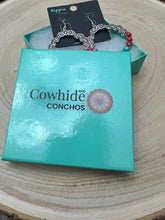 Load image into Gallery viewer, Faux Turquoise and Coral Hoop Earring - 1 3/4 inch drop
