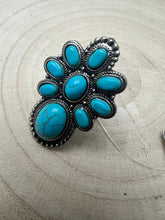 Load image into Gallery viewer, Faux Turquoise Cluster Statement Size Cuff Ring - Adjustable Sizing
